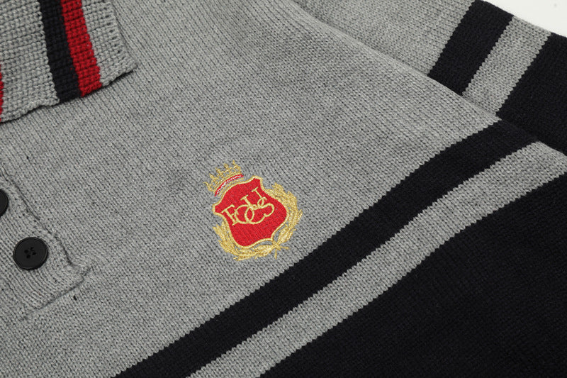 Patchwork contrast color polo sweater