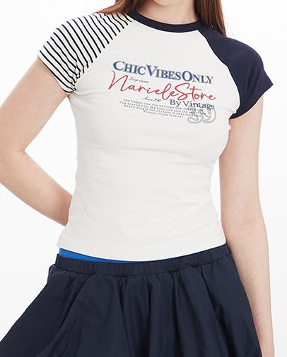 레트로 콘트라스트 프린트 반소매