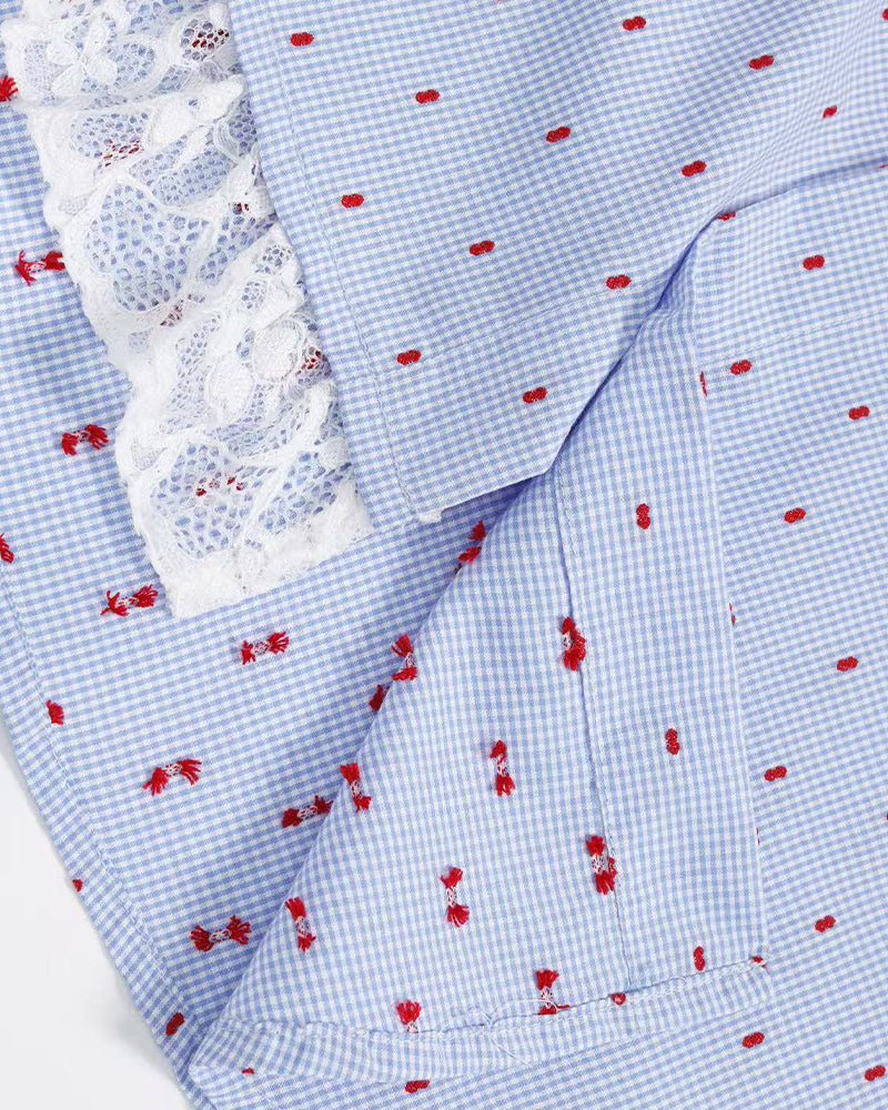 Cat Embroidered Short-Sleeve Shirt