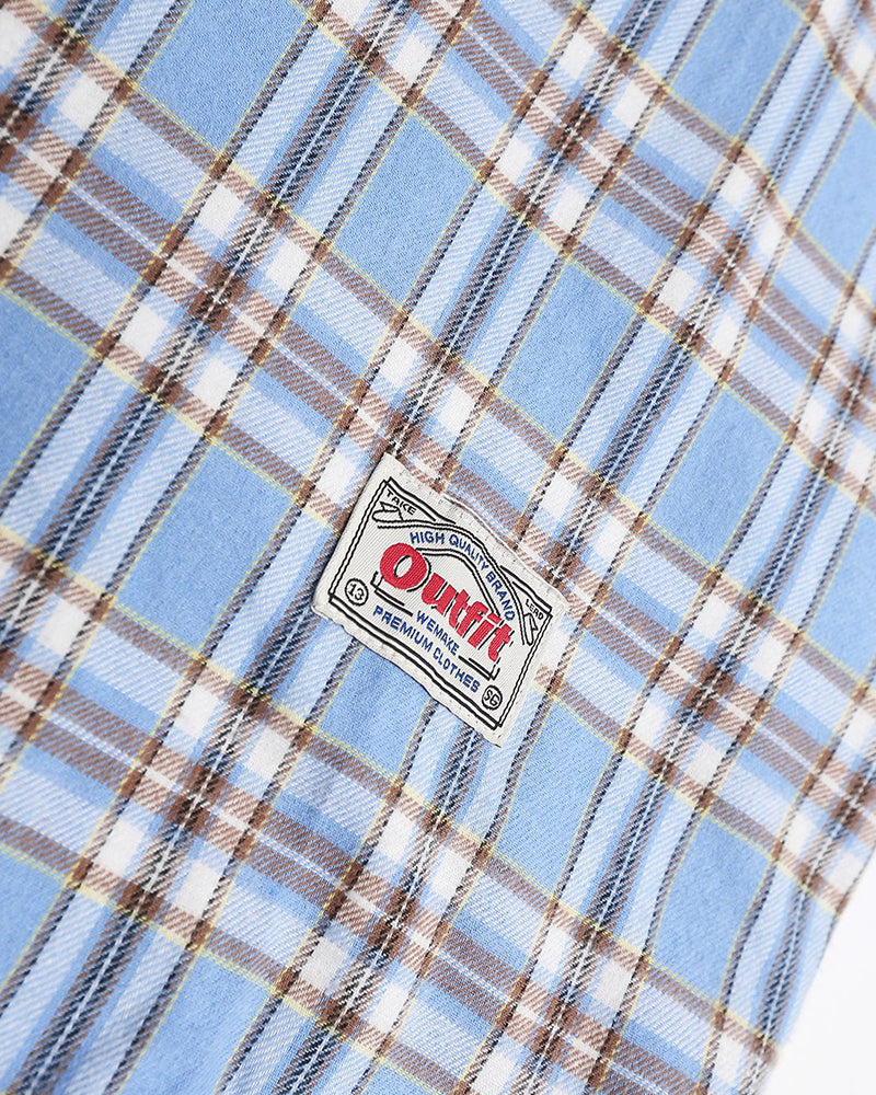 컬러블록 플레드 자수 셔츠