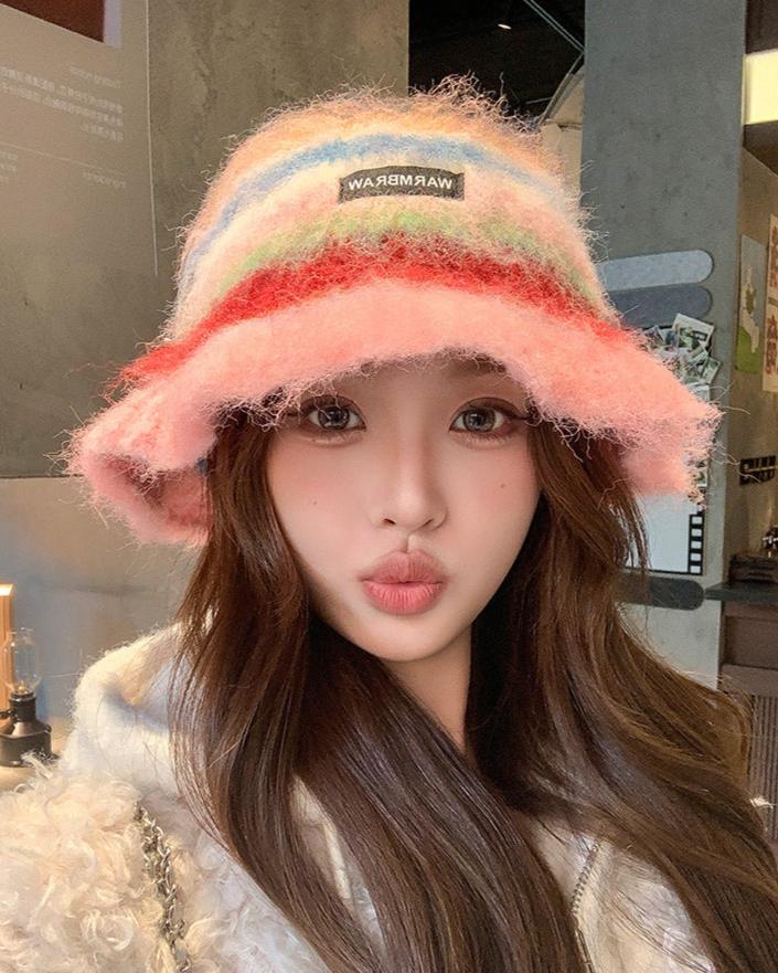 復古彩虹條紋百搭帽