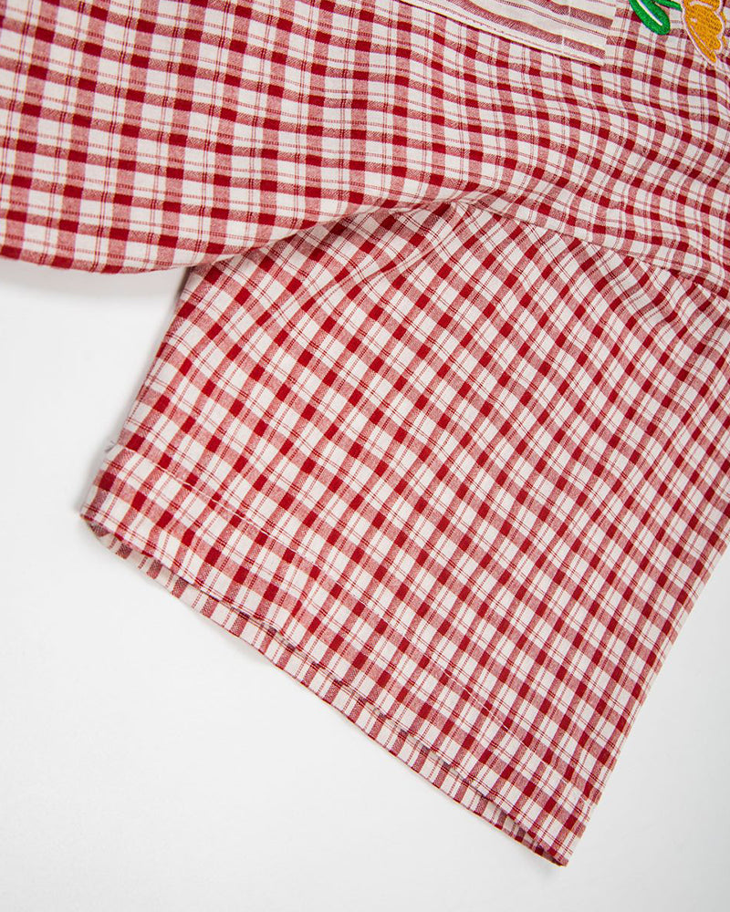 刺綉撞色短袖襯衫