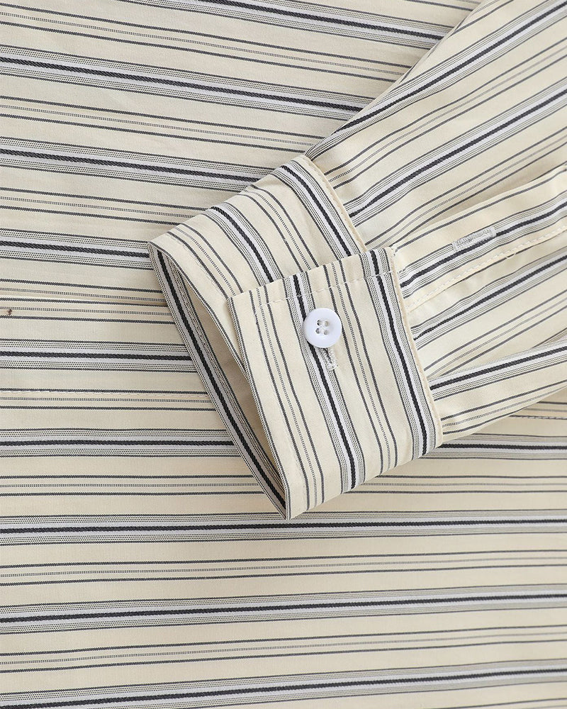 條紋刺綉長袖襯衫