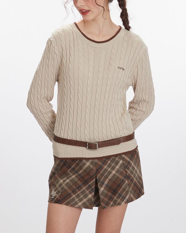 Embroidered striped crew neck sweater (women's style)