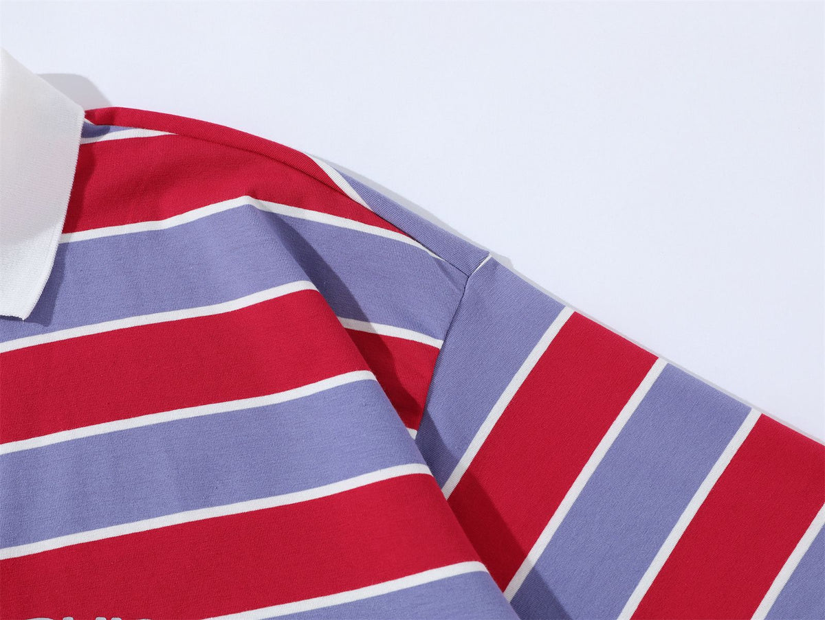 레트로 대비 스트라이프 반소매