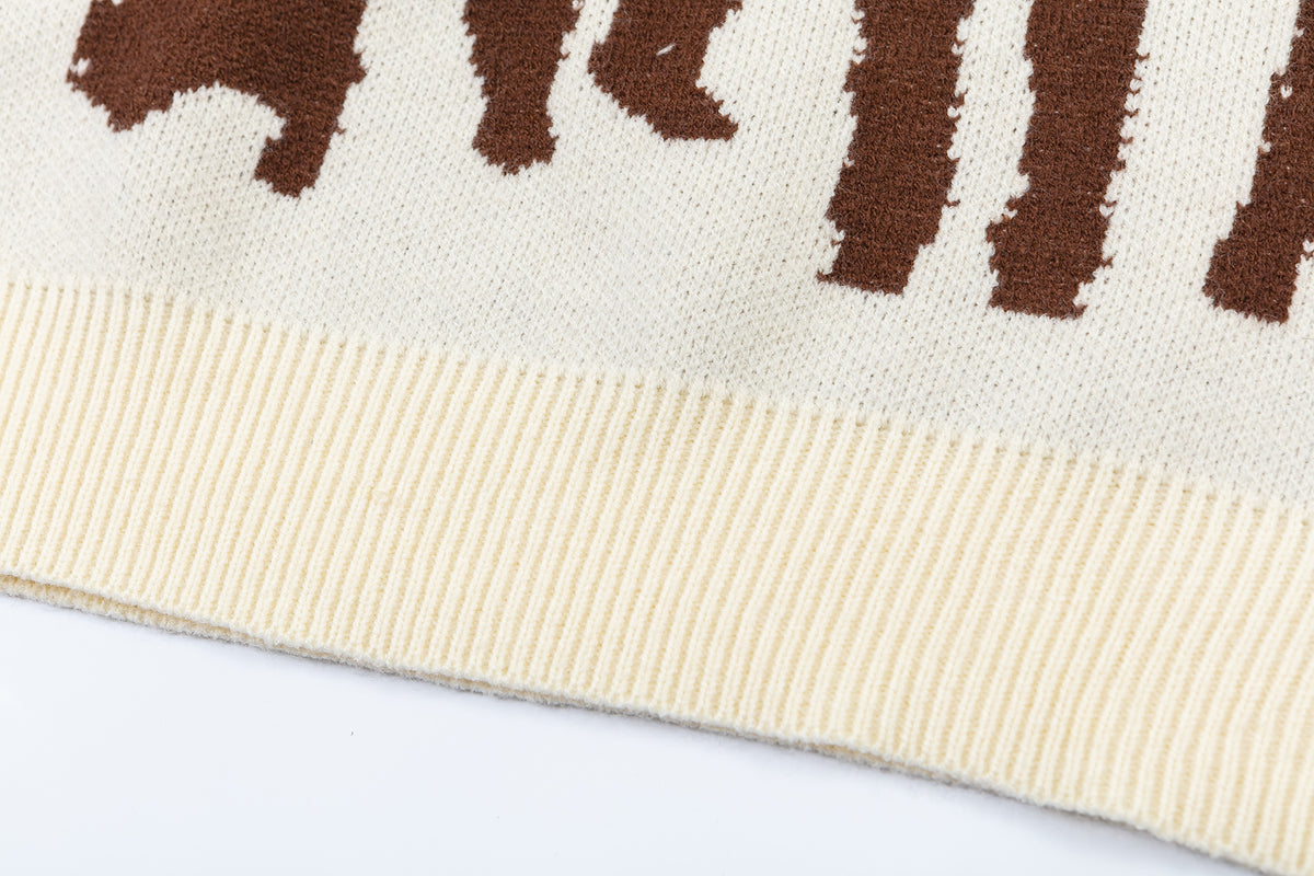 Retro contrasting raw edge crew neck sweater