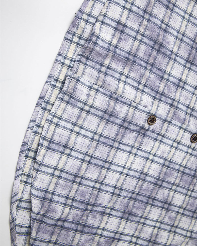 休閑格子短袖襯衫