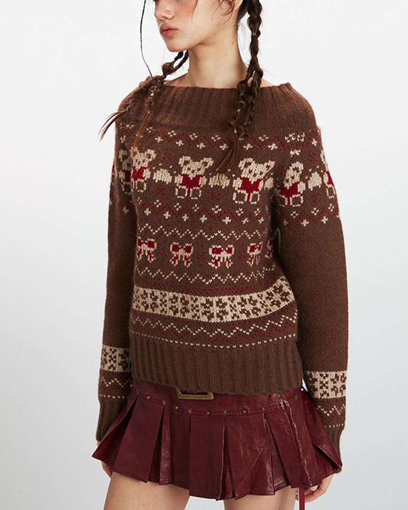 Off-the-shoulder bear sweater (women's)