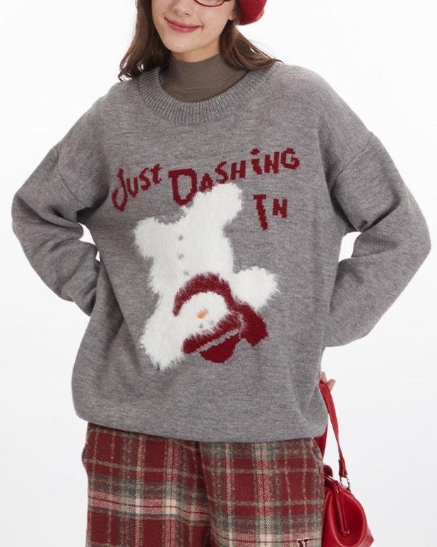 Retro crew neck knitted sweater