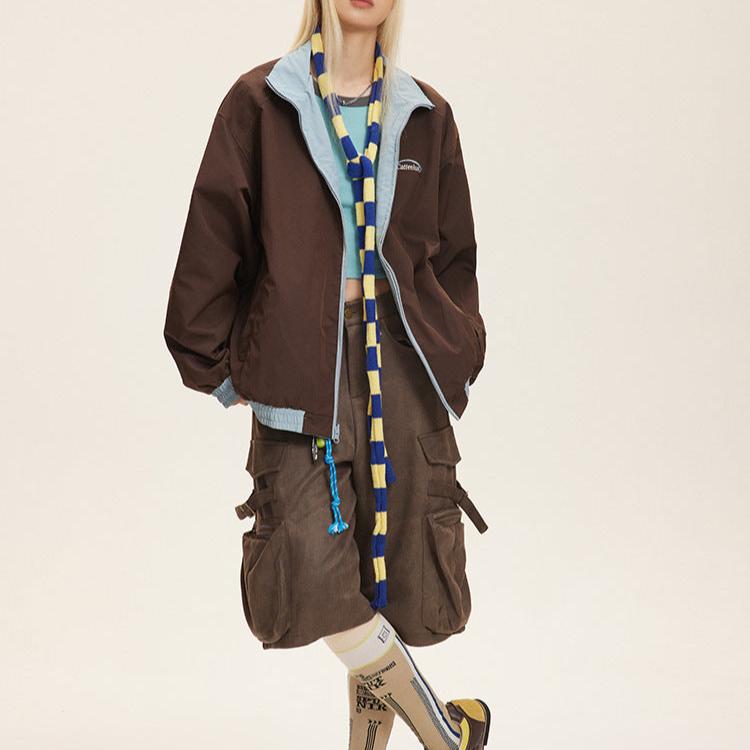 復古兩面穿三條杠撞色外套