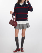 復古翻領半拉鏈毛衣