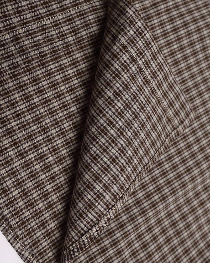 Embroidered plaid long-sleeved shirt