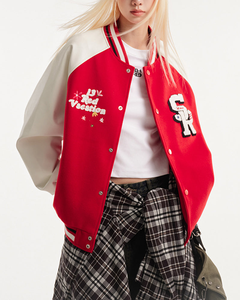 Retro patchwork baseball jacket