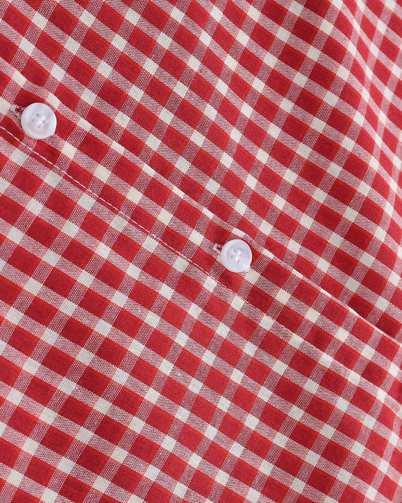 復古格紋短袖襯衫