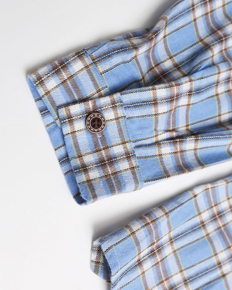 컬러블록 플레드 자수 셔츠