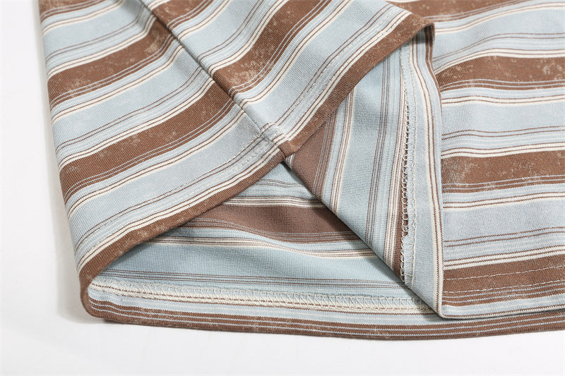 復古條紋情侶撞色polo衫