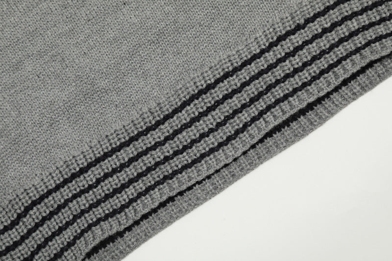 Patchwork contrast color polo sweater