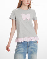 Bowknot patchwork short sleeves (women's)