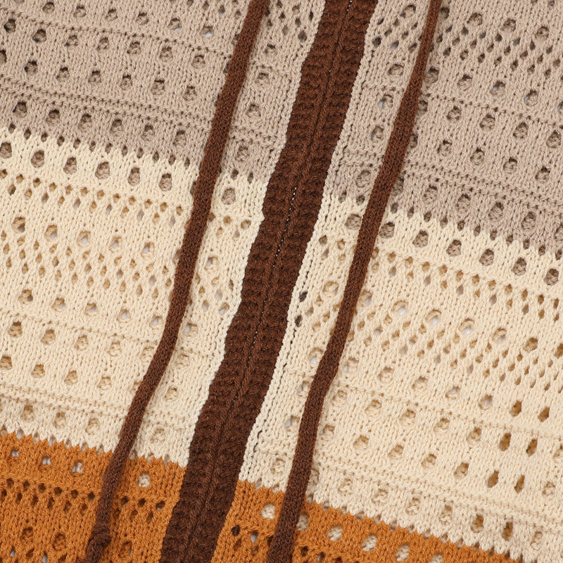 復古彩色條紋連帽開衫