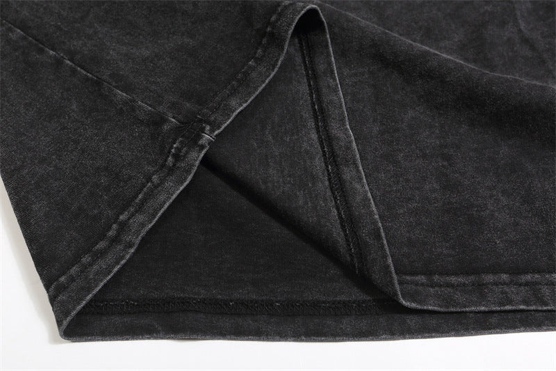 Retro distressed contrast color stitching long sleeves