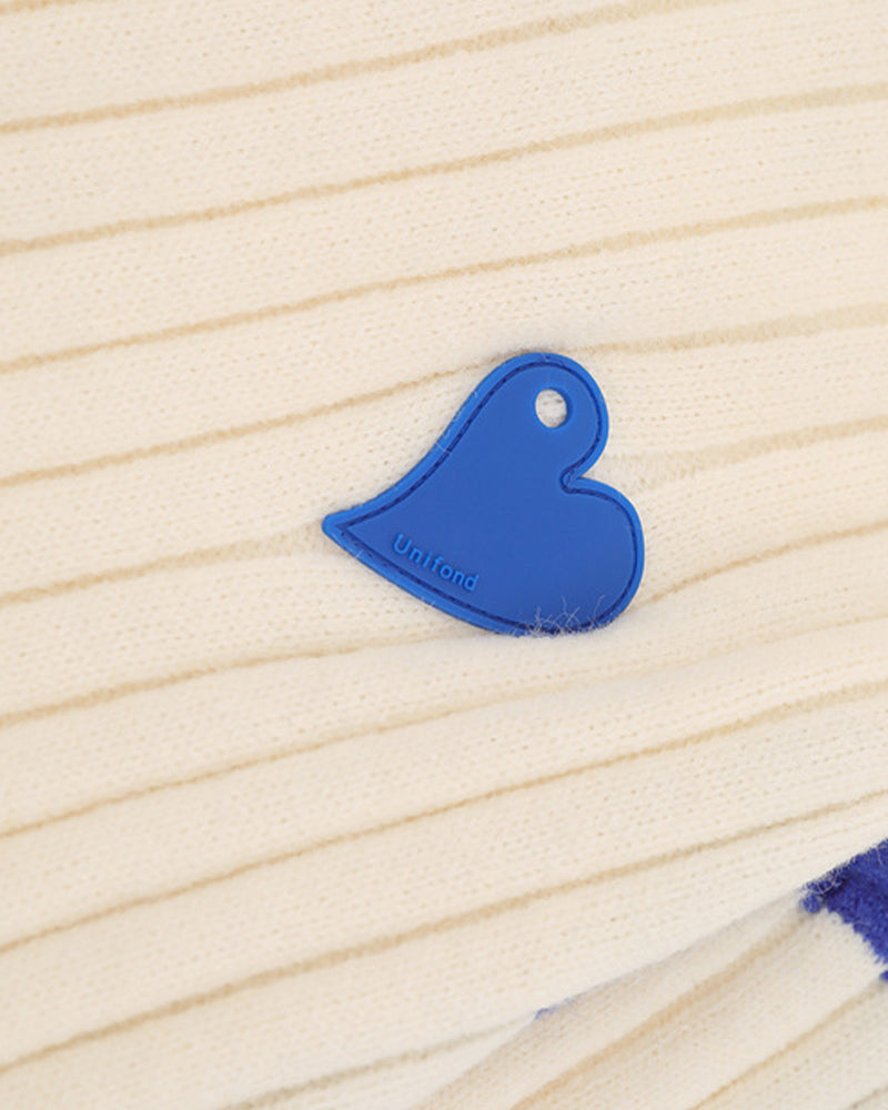 拼色愛心圓領針織衫