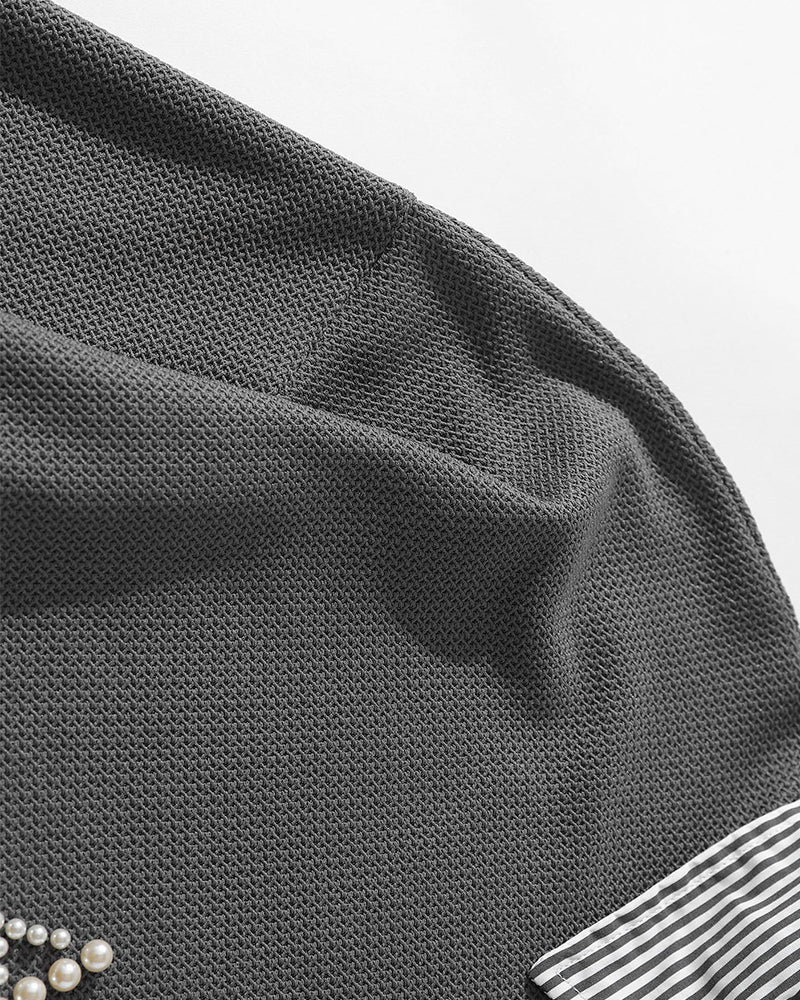 Beaded fake two-piece casual long sleeves