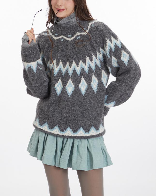 復古提花針織衫