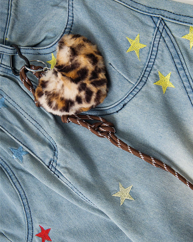 Washed leopard print jeans