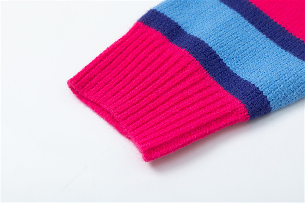 復古撞色連帽毛衣