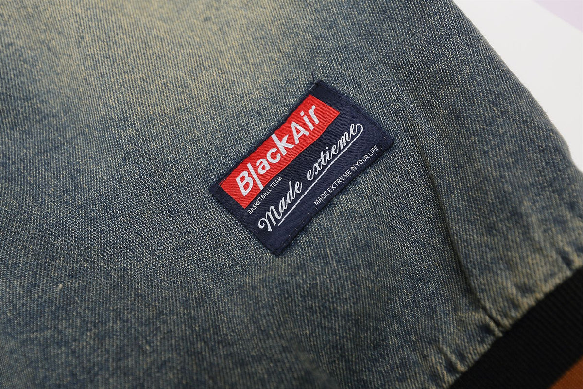 Retro distressed washed denim long sleeves