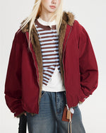 Hooded cotton-padded jacket with fur collar