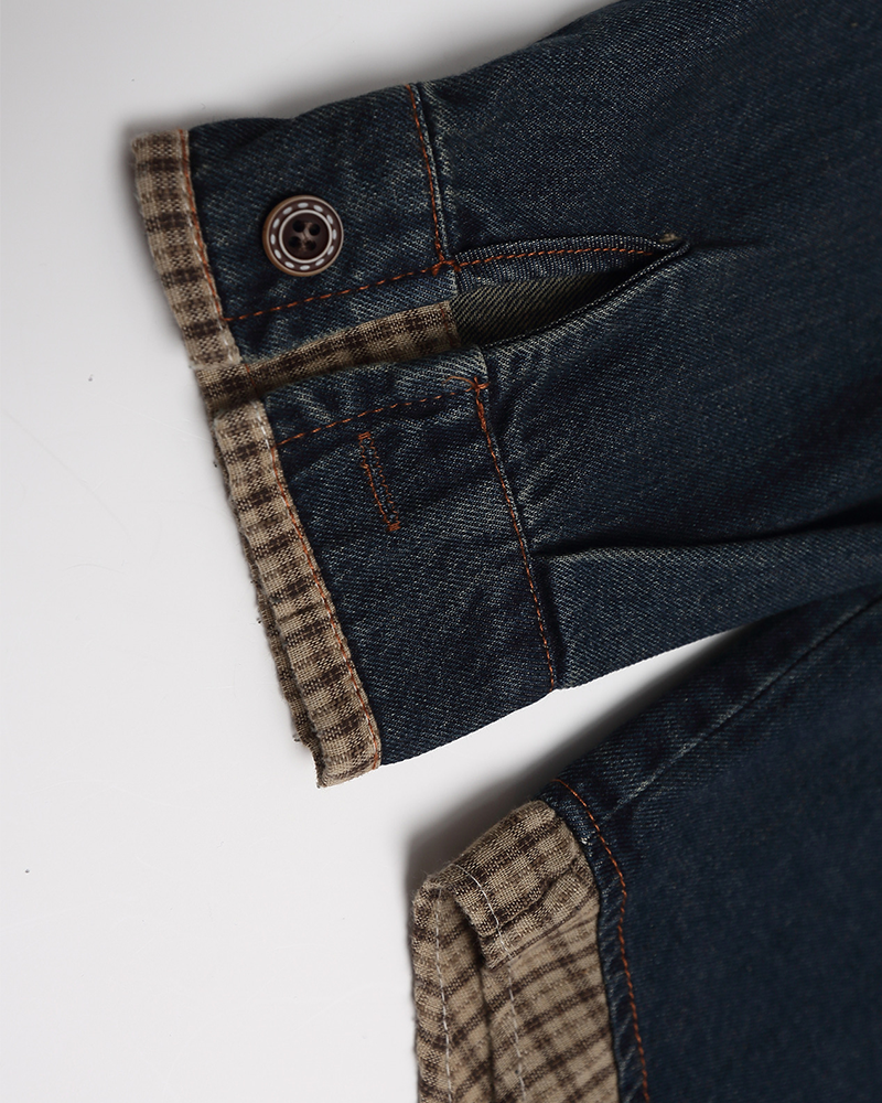 Spliced fake two-piece denim shirt