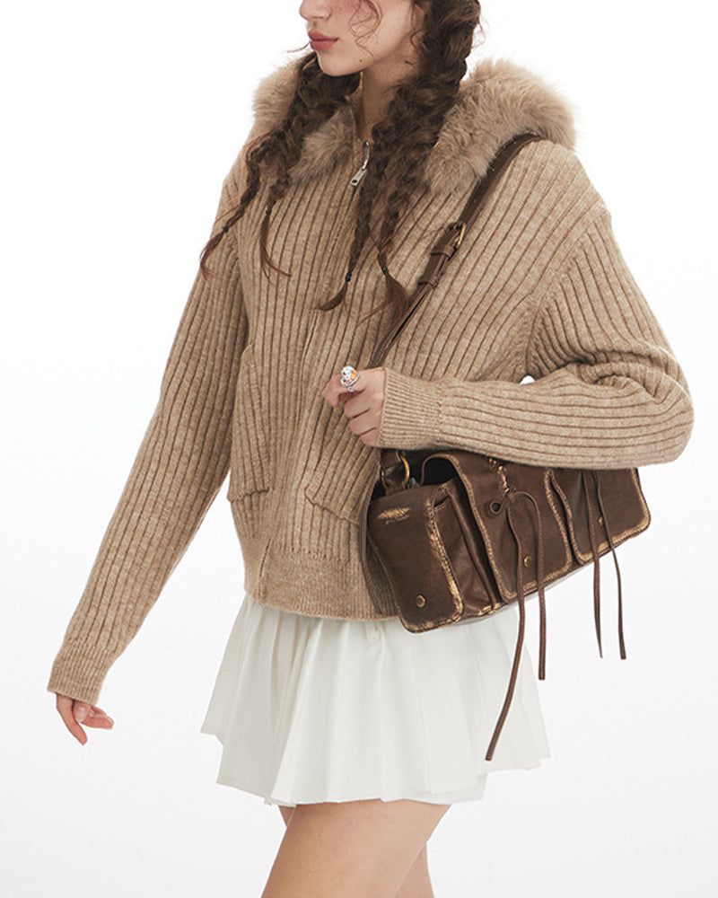 修身連帽針織衫外套(女款)