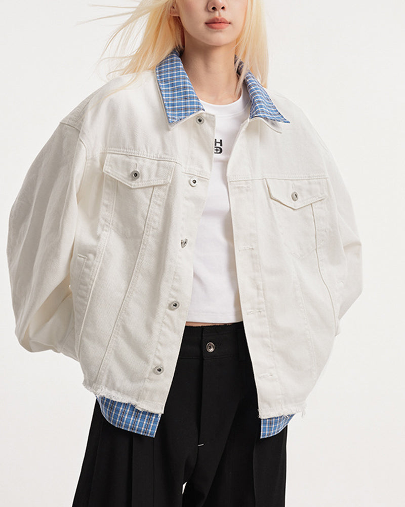 Retro plaid patchwork jacket