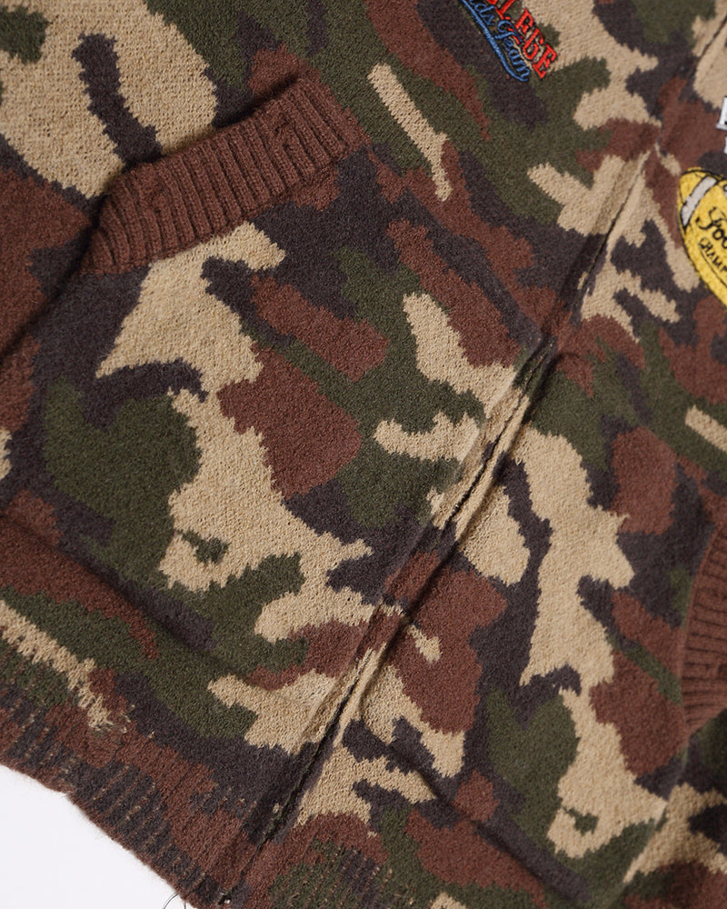 camouflage hooded knit cardigan with fur collar