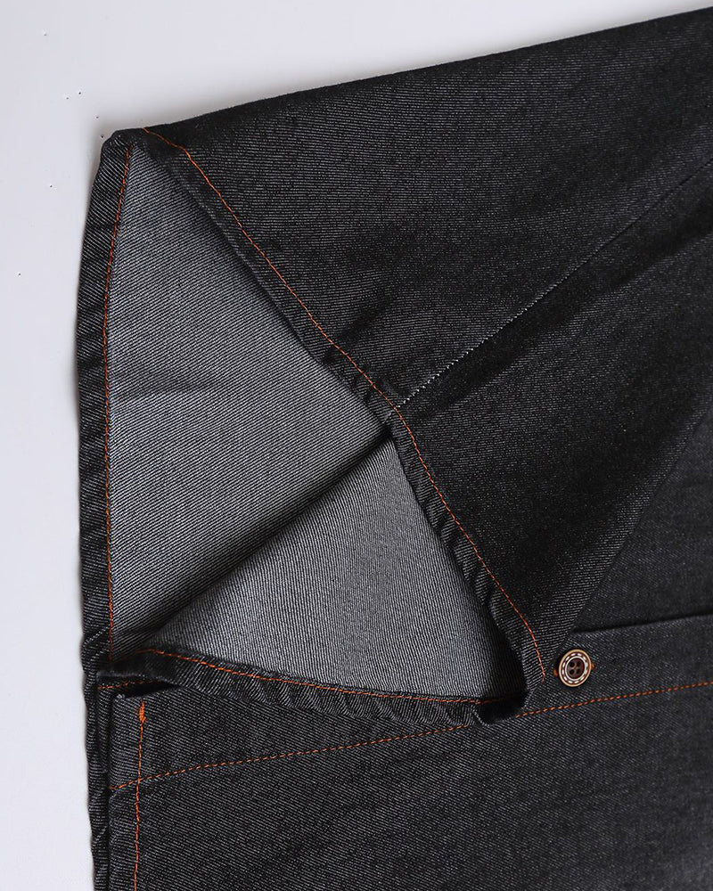 Paneled embroidered denim shirt