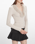 V領毛毛領上衣(女款)