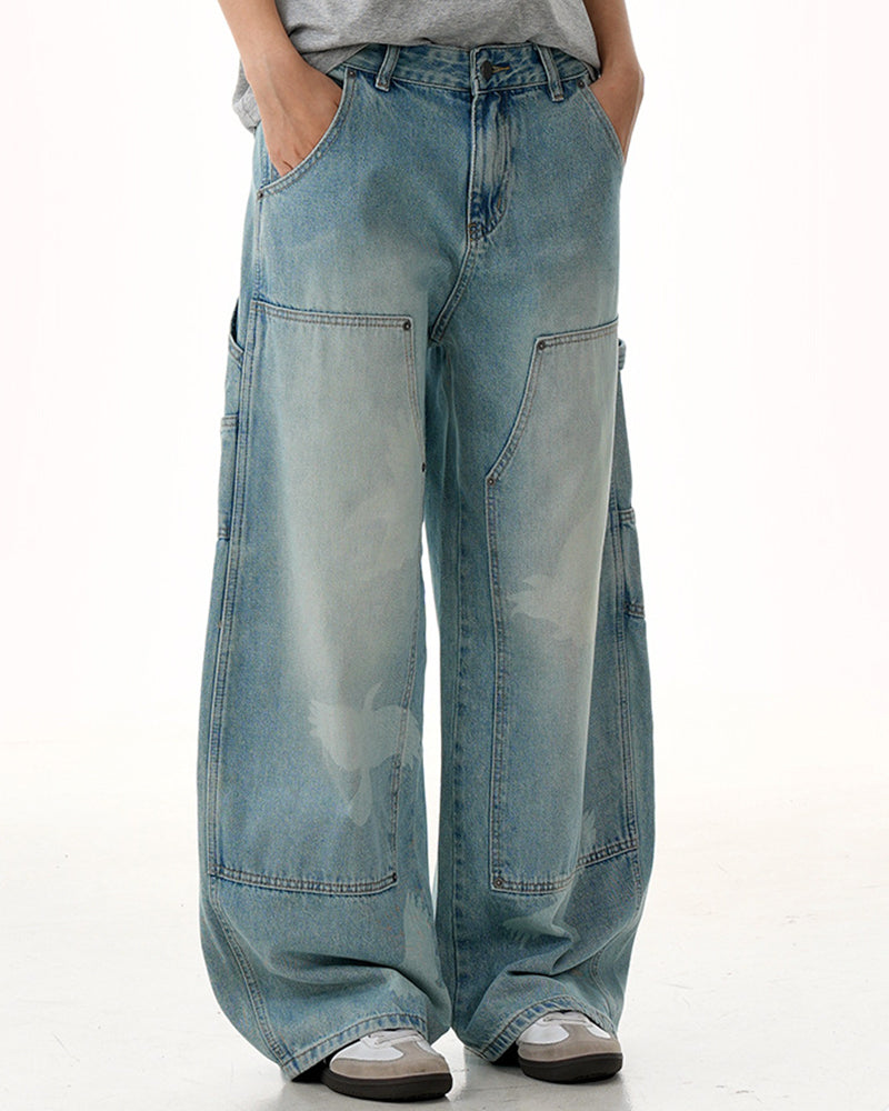 水洗直筒牛仔褲