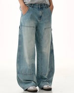 水洗直筒牛仔褲