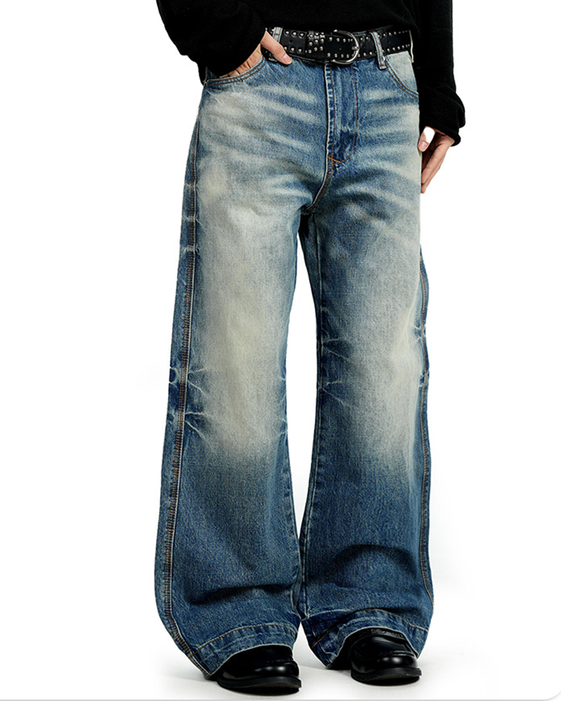 做舊休閑直筒褲