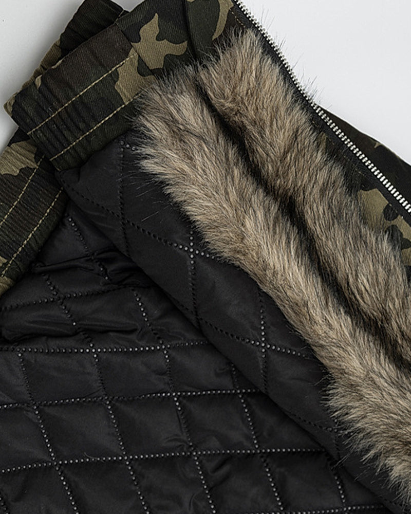 Camouflage plush hooded jacket