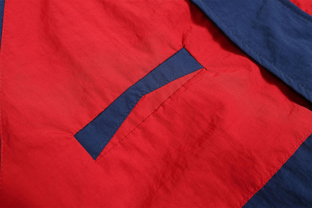 Retro contrasting color patchwork baseball jacket