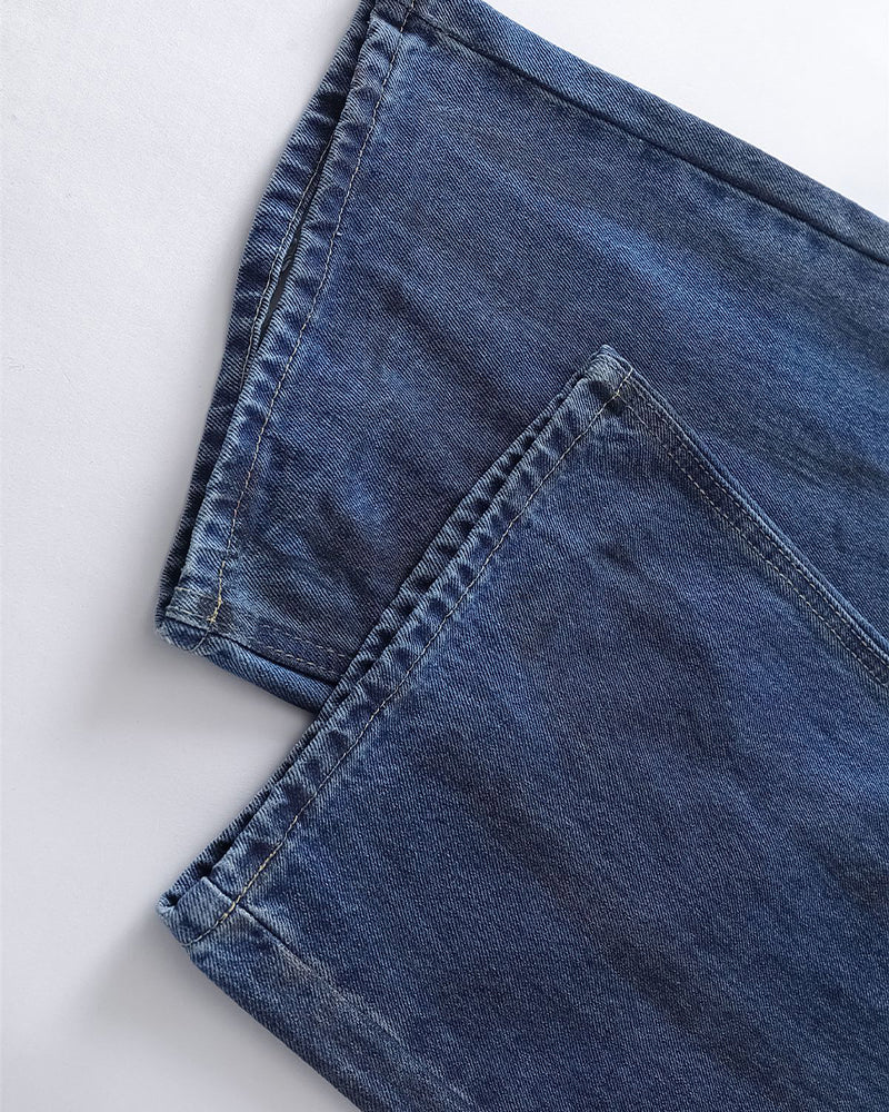 水洗牛仔直筒褲