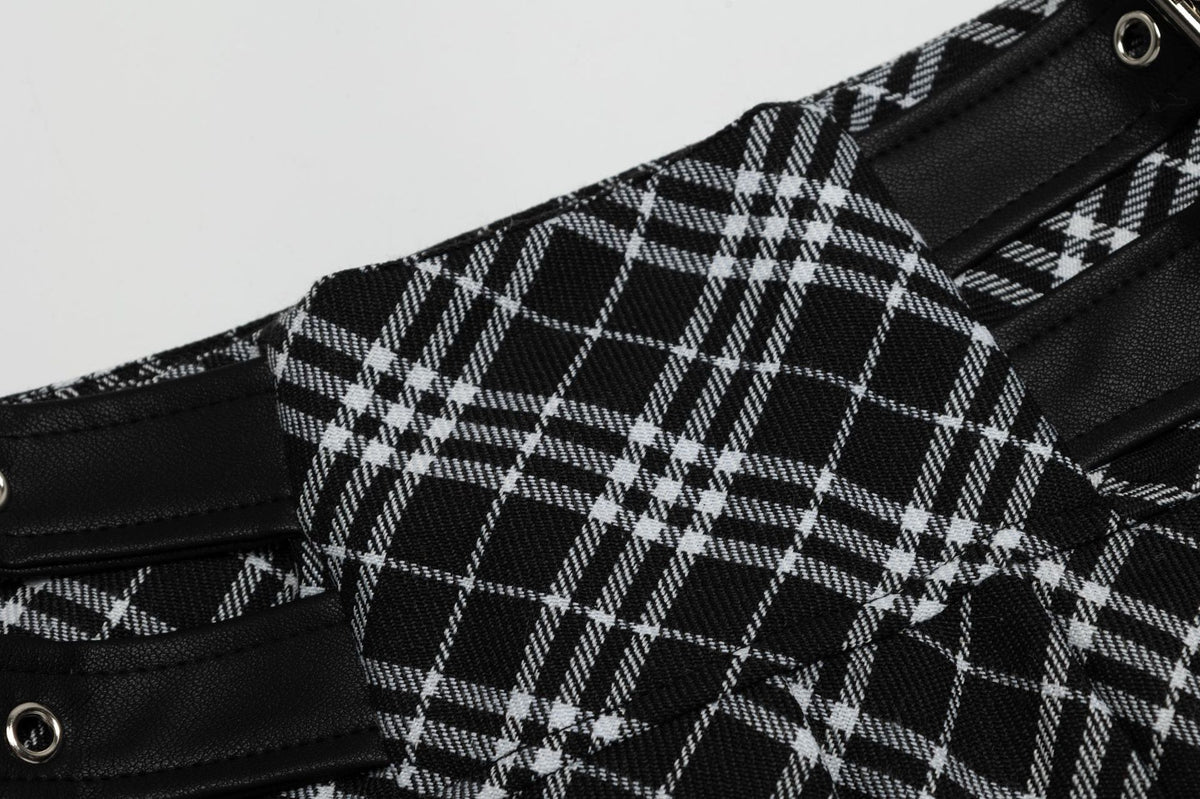 retro patchwork plaid skirt