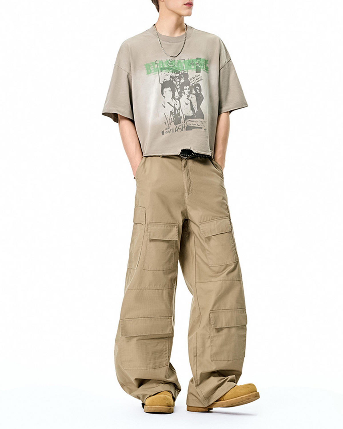 休閑口袋工裝褲