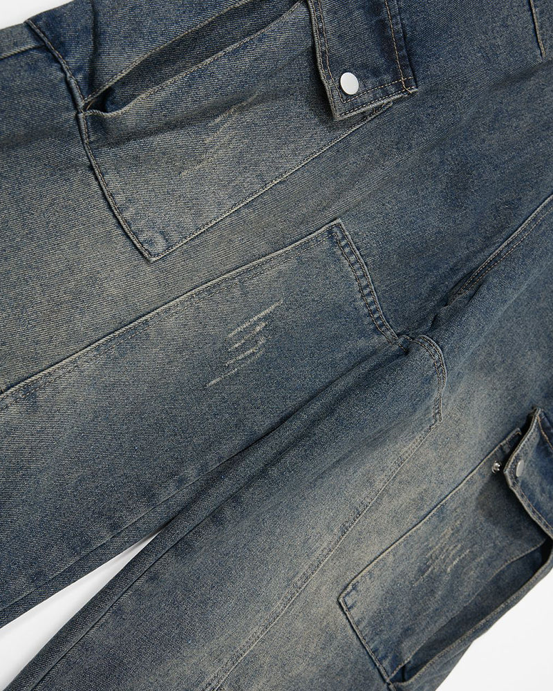 Distressed multi-pocket jeans