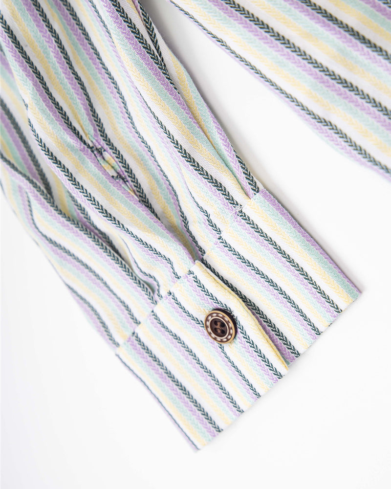 休閑條紋長袖襯衫