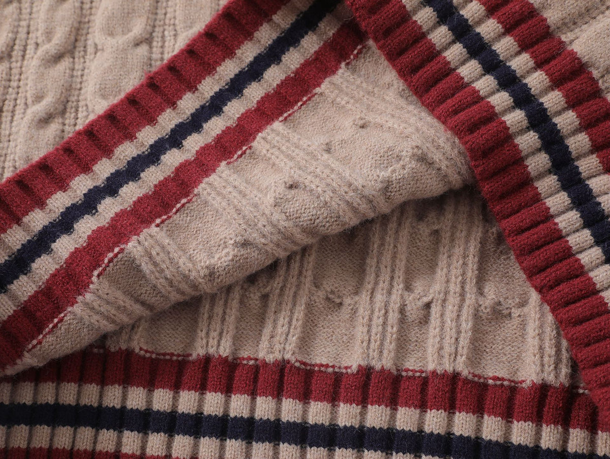 復古撞色套頭毛衣