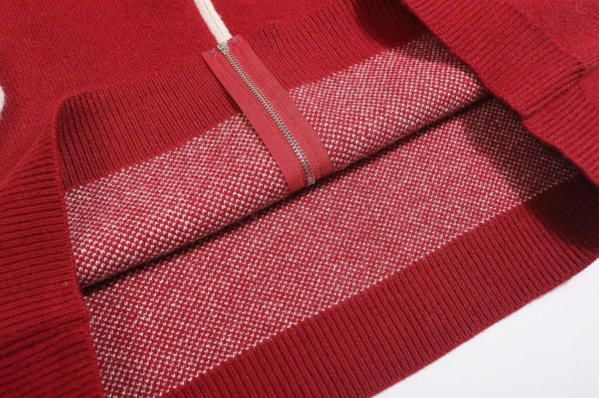 復古拼色刺綉立領針織外套