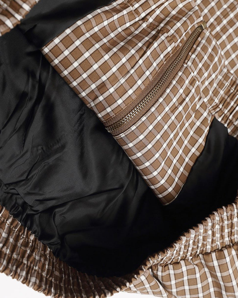 撞色拼接格子外套